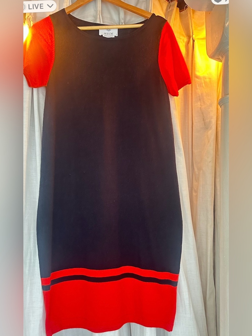 ALLUDE Cashmere Cotton Color Block Shift/Sheath Dress. Navy & Red. Coveted Brand - Picture 4 of 12